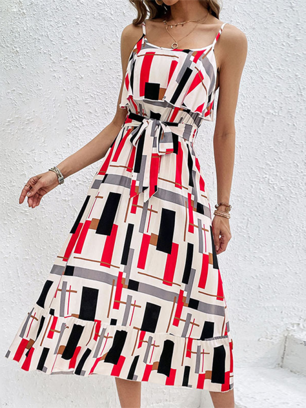 Levoire | Nouvelle destination de vacances style rayé imprimé robe à lacets