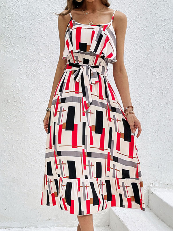 Levoire | Nouvelle destination de vacances style rayé imprimé robe à lacets Blanc