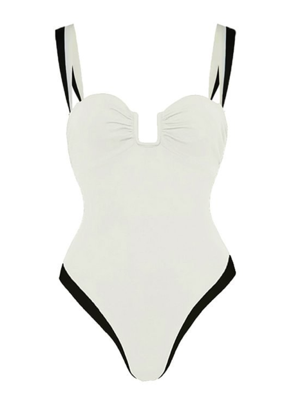 Levoire | Femme Noir-Blanc Simple Contraste Maillot de Bain Une Pièce