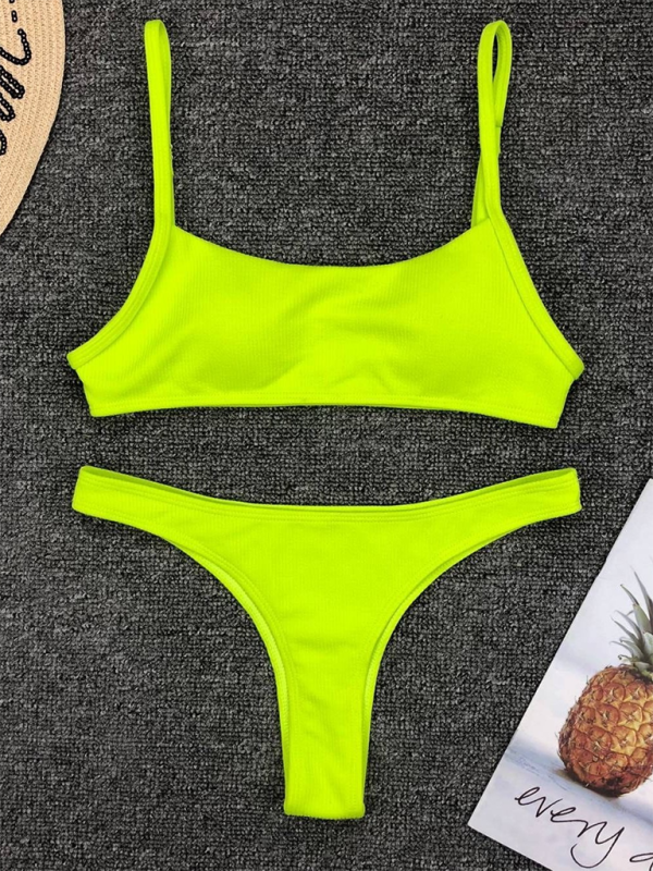 Levoire | Maillot de bain deux pièces sexy uni fluoré bikini uni VertJaune