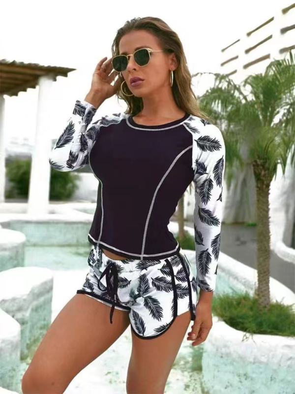 Levoire | Plongée Combinaison de surf manches longues Mode Crème solaire imprimée maillot de bain une pièce Vêtements pour femmes Muster3