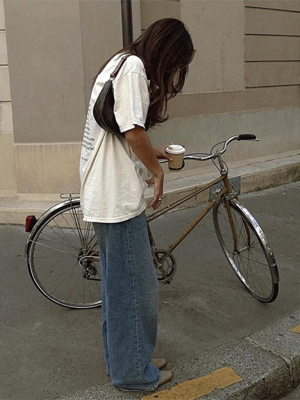 Levoire | Imprimé Lettre Lâche Largeur Col Rond Manches Courtes T-shirt