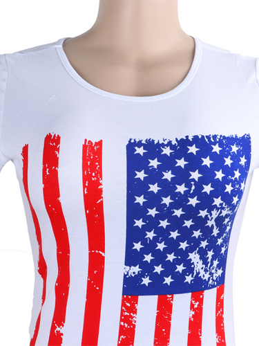 Levoire | Mode Col rond slim fit drapeau américain t-shirt à manches courtes
