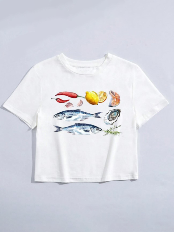 Levoire | Nouvelles Femme Mode de Rue Col Rond T-shirt Imprimé Lettre Taille Courte