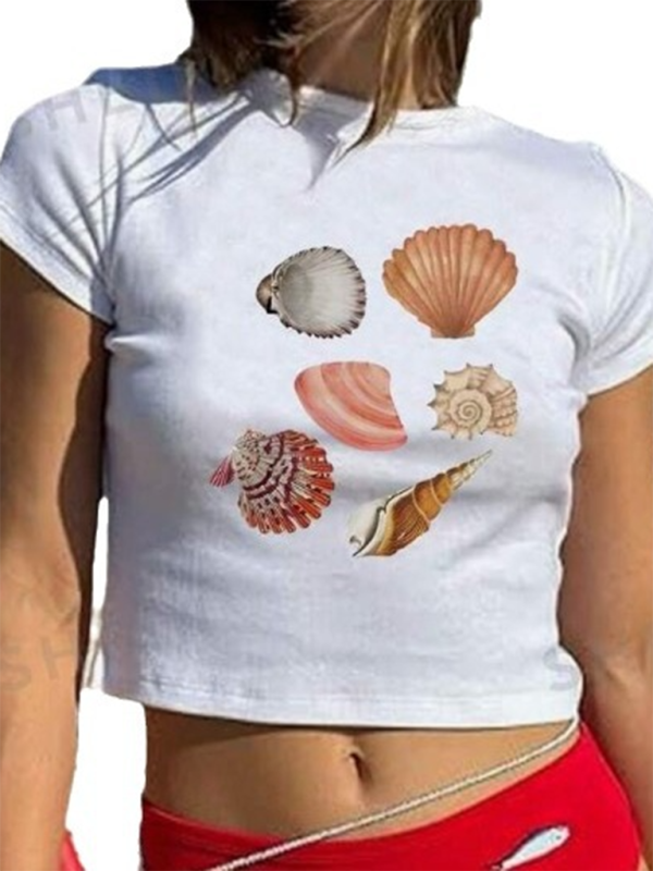 Levoire | Nouvelles Femme Mode de Rue Col Rond T-shirt Imprimé Lettre Taille Courte