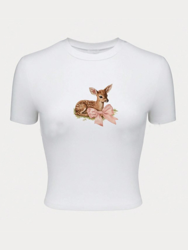 Levoire | Nouvelles Femme Mode de Rue Col Rond T-shirt Imprimé Lettre Taille Courte Muster8