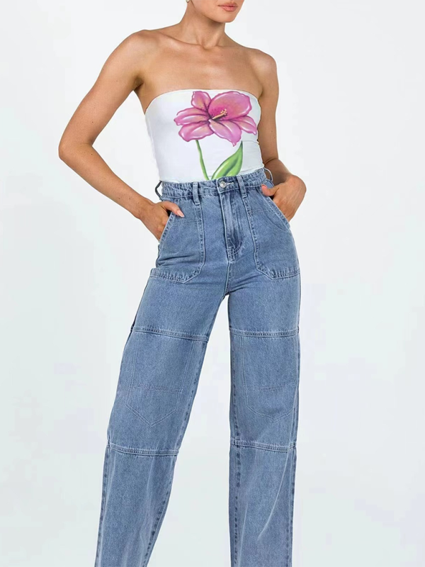 Levoire | Femmes Personnalité Rue Design Floral sexy Découpe Taille Haut Rosa