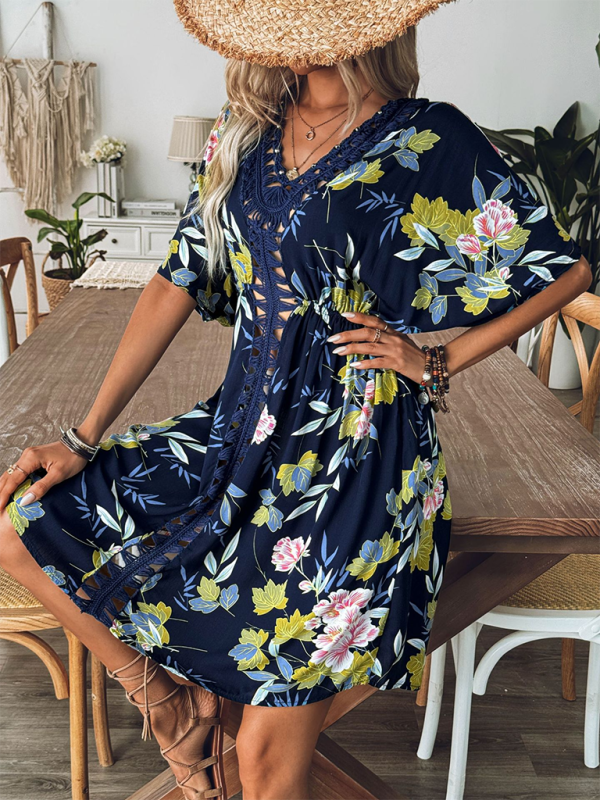 Levoire | Nouveau style imprimé robe de plage Poignées à main Perles Haut robe Couverture de plage