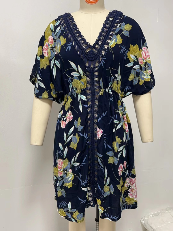 Levoire | Nouveau style imprimé robe de plage Poignées à main Perles Haut robe Couverture de plage