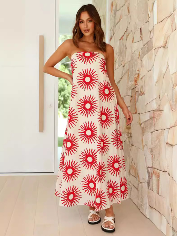 Levoire | Femme top tube imprimé jupe longue mode sexy robe de vacances Crème