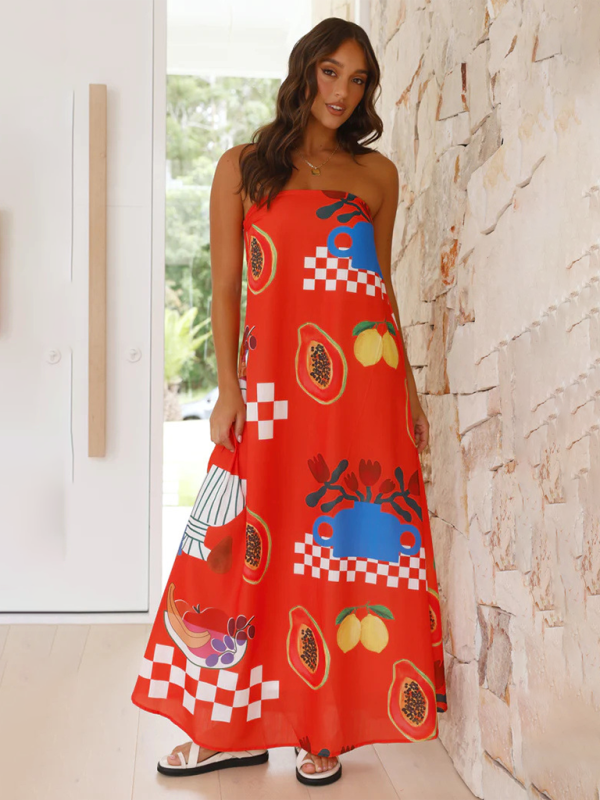 Levoire | Femme top tube imprimé jupe longue mode sexy robe de vacances Rot