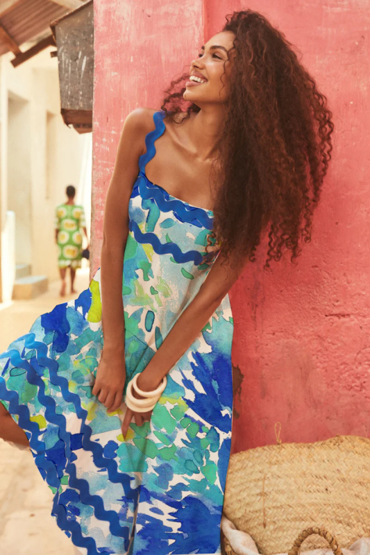 Levoire | Nouveau style petite fleur motif ondulé robe A-line