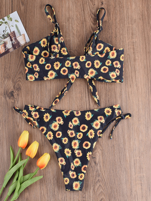Levoire | Nouveau sexy deux pièces maillot de bain Amour imprimé de tournesol bikini