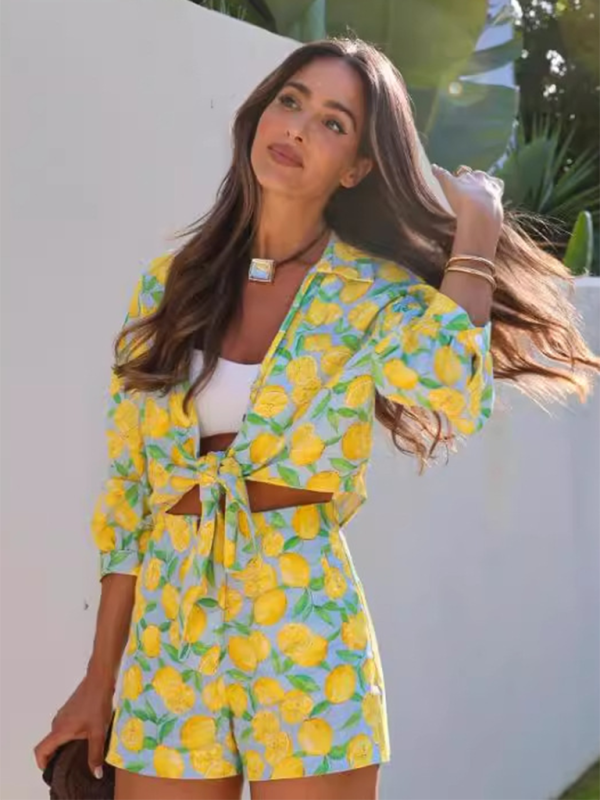 Levoire | Nouveau vacances loisirs citron impression shorts-accessoires Jaune