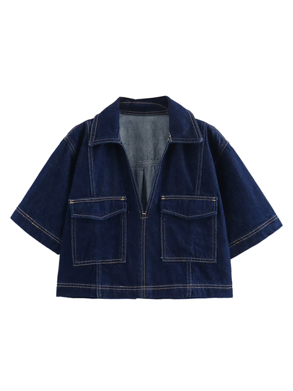 Levoire | Mot rétro Poches en tissu court en denim chemise/shorts Haut