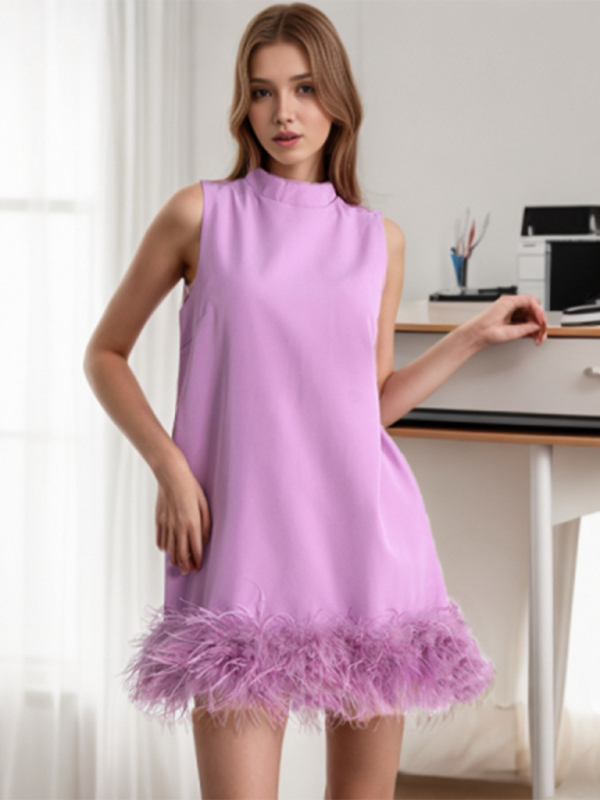Levoire | Nouveau mode minimaliste design uni col rond sans manches robe patchwork Violetti