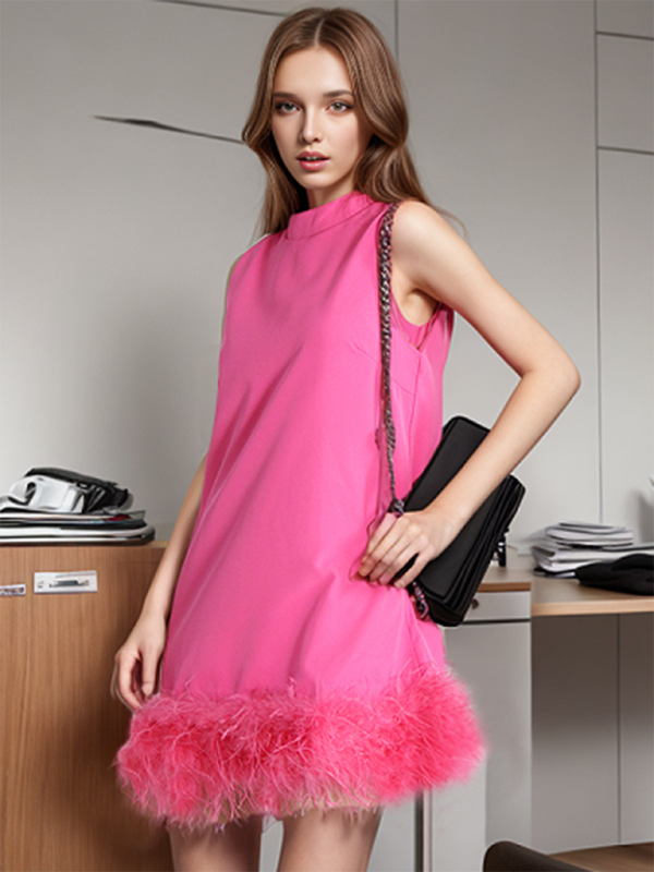 Levoire | Nouveau mode minimaliste design uni col rond sans manches robe patchwork Rosa