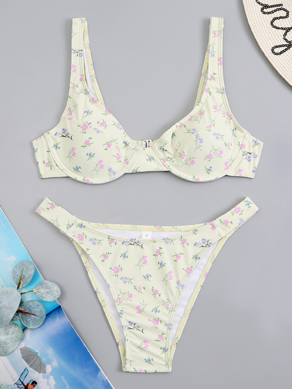 Levoire | Nouveau bikini deux pièces maillot de bain imprimé taille haute bikini Jaune