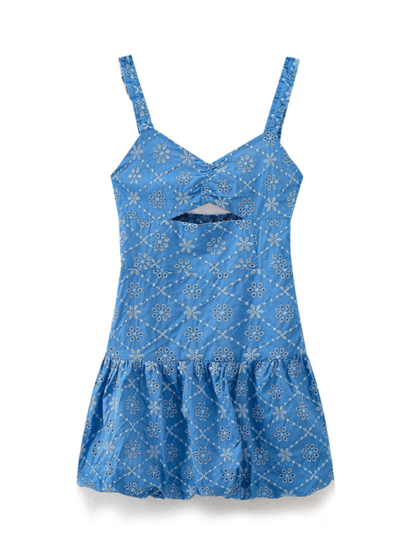 Levoire | Nouvelle robe mini à broderie à bretelles Sikkerbleu