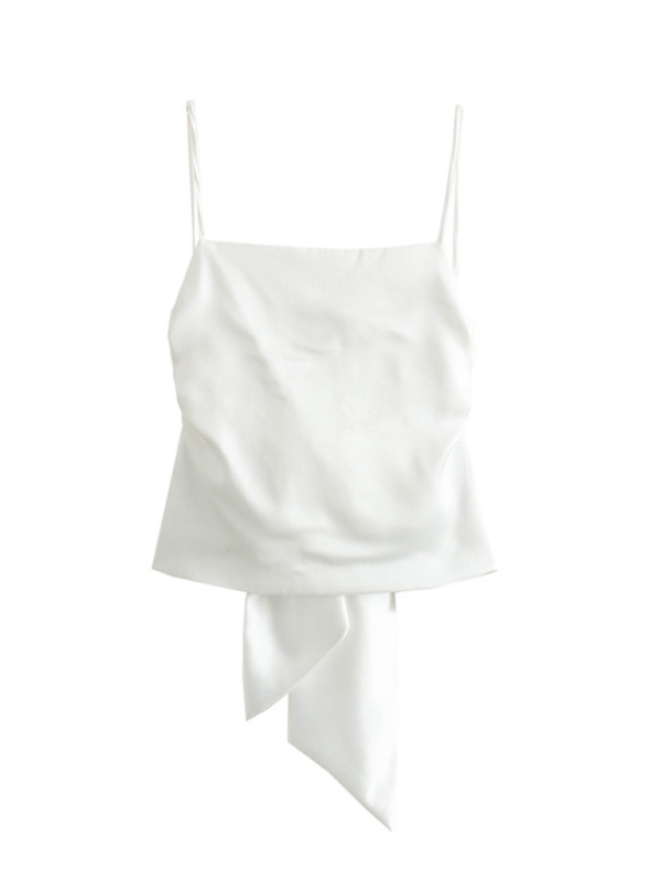 Levoire | Nouvelle mode femme polyvalente top en satin orné d'un nœud Blanc