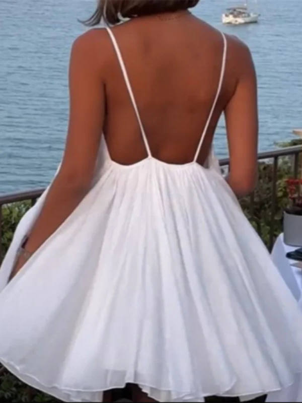 Levoire | Nouvelle robe sexy à décolleté en V sans manches avec une bordure plissée et un dos ouvert