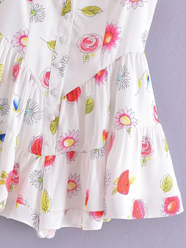Levoire | Coupe Carrée Découpe Basse Bord Large Gilet Motif Floral Pantalons Imprimé