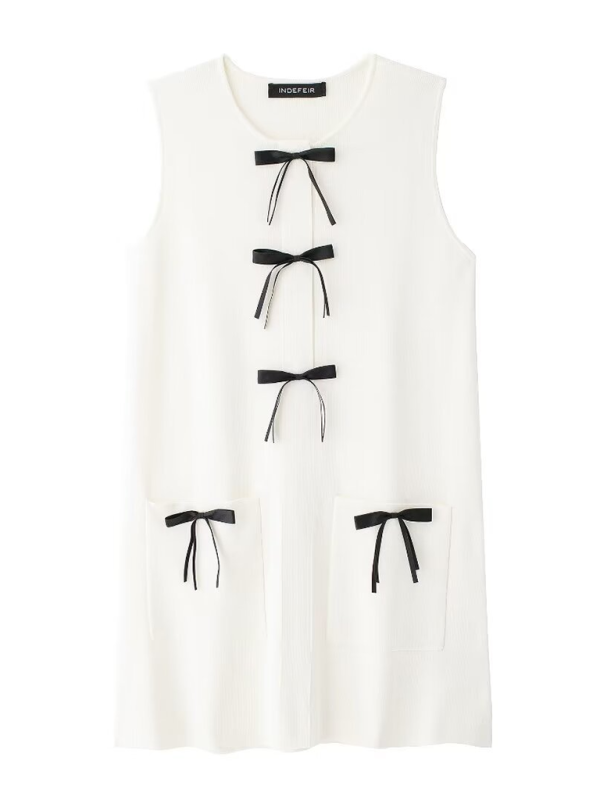 Levoire | Nouvelle robe mini tissée nœud contrasté teintée Blanc