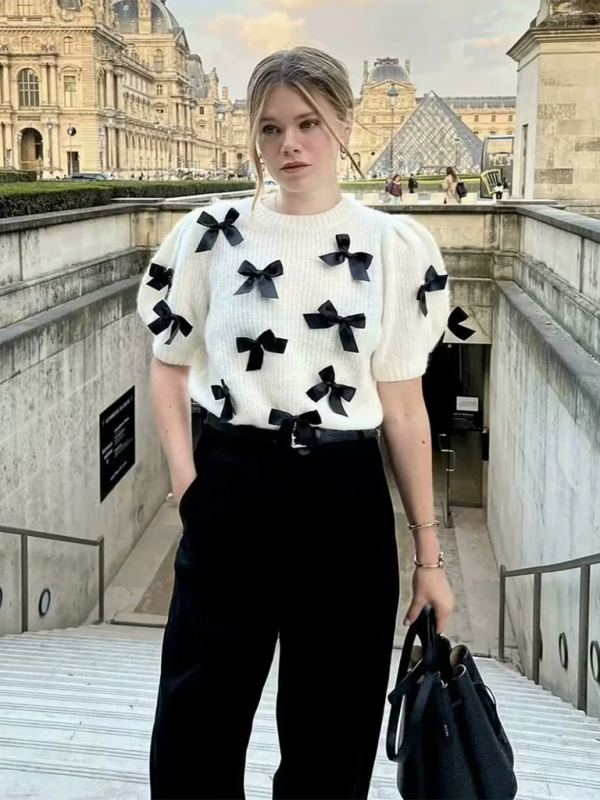 Levoire | Haut noir avec nœud Blanc