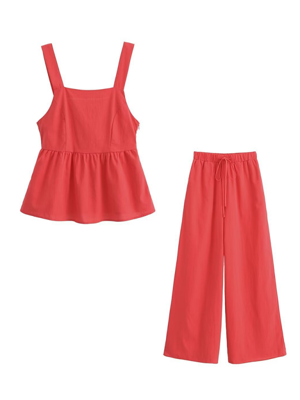 Levoire | Vêtements de loisirs pour femmes ensemble top sans manches rouge et pantalon Rot