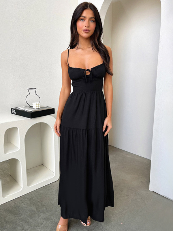 Levoire | Robe à dos nu A-line avec ceinture à cordon pour femmes Musta
