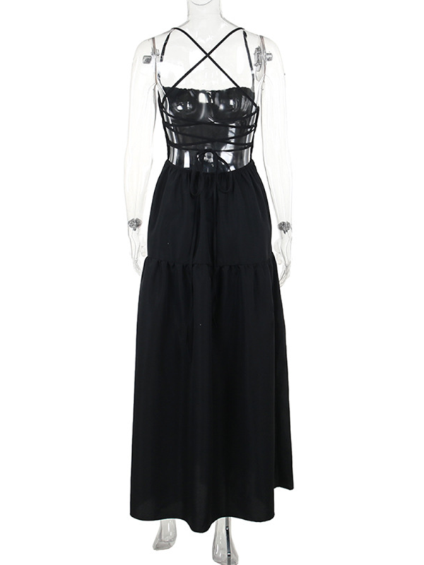 Levoire | Robe à dos nu A-line avec ceinture à cordon pour femmes