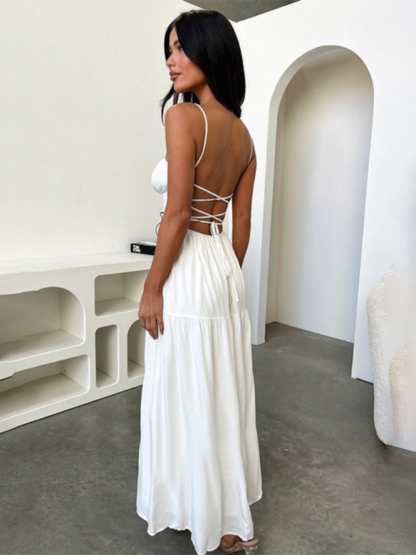 Levoire | Robe à dos nu A-line avec ceinture à cordon pour femmes