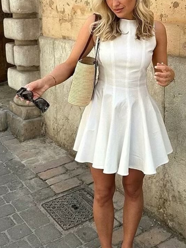 Levoire | Pour femmes nouvelle sans manches à encolure ronde robe courte Blanc