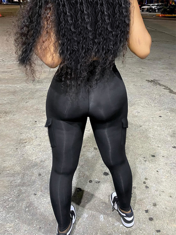 Levoire | Nouveau femme sexy dos nu collier chaîne V décolleté avec poches taille haute combinaison de sport