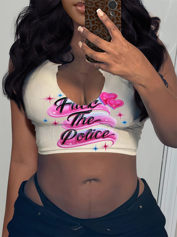 Levoire | Vêtements pour femmes T-shirt sexy en lettres Top sans bretelles Découpe en U Petit top