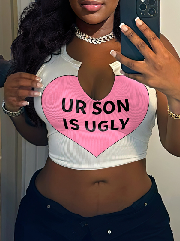 Levoire | Vêtements pour femmes T-shirt sexy en lettres Top sans bretelles Découpe en U Petit top