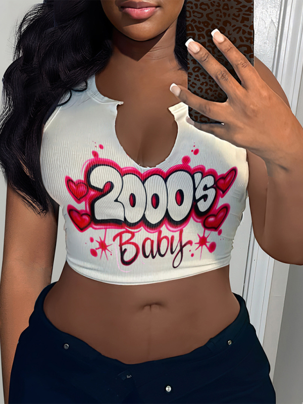 Levoire | Vêtements pour femmes T-shirt sexy en lettres Top sans bretelles Découpe en U Petit top