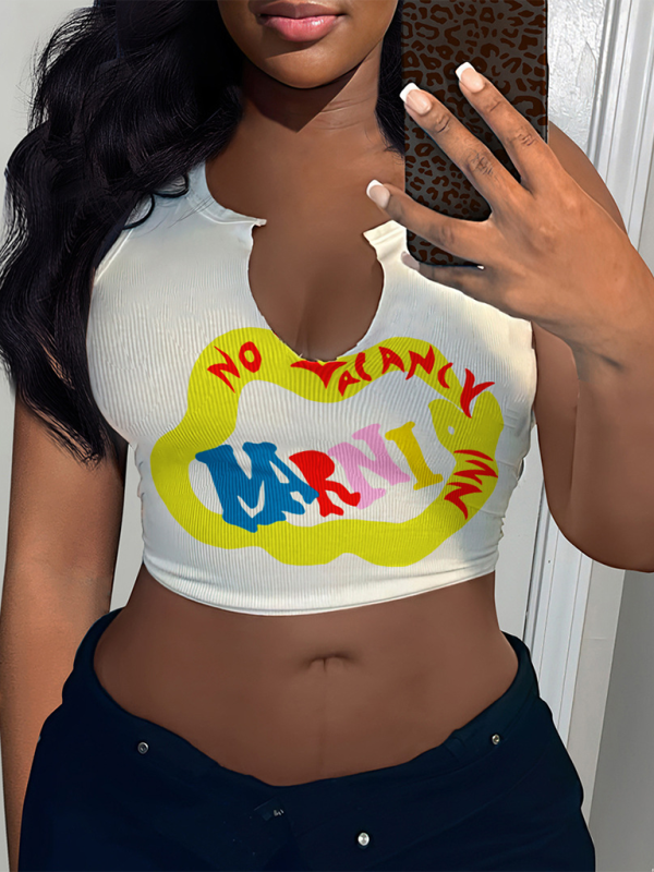 Levoire | Vêtements pour femmes T-shirt sexy en lettres Top sans bretelles Découpe en U Petit top