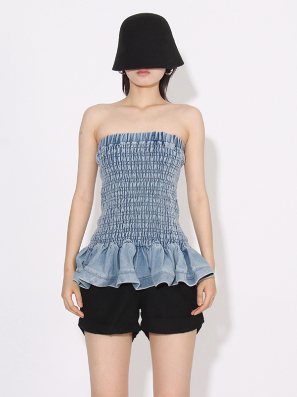 Levoire | Uusi Motetrend Multifuntionnel Volant Denim Bandeau-Top Kirkas bleu