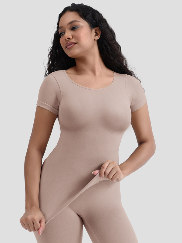 Levoire | Nouveau corset sans couture à manches courtes T-shirt partie inférieure taille serrée haut sculptant Cracker kaki