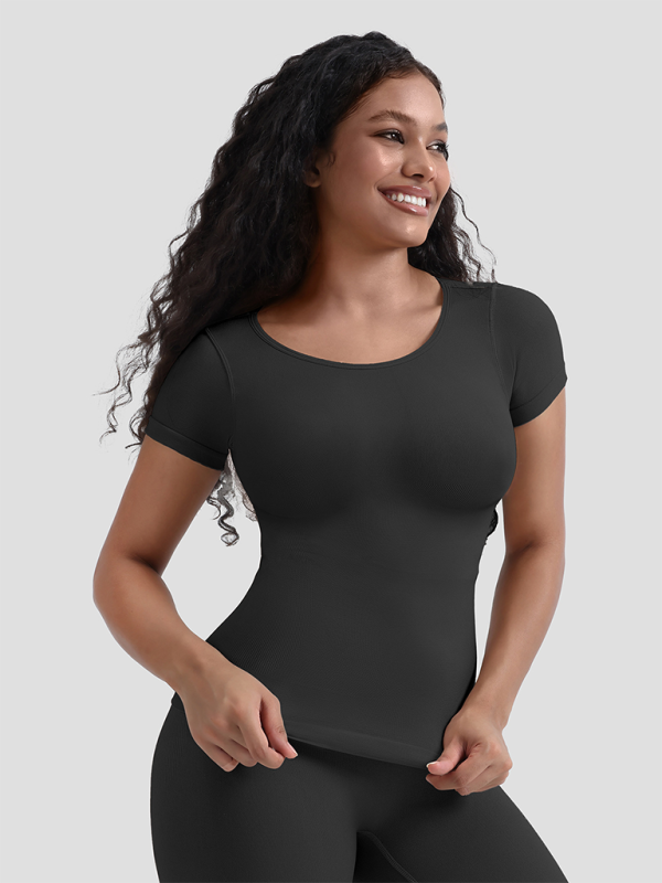 Levoire | Nouveau corset sans couture à manches courtes T-shirt partie inférieure taille serrée haut sculptant Musta
