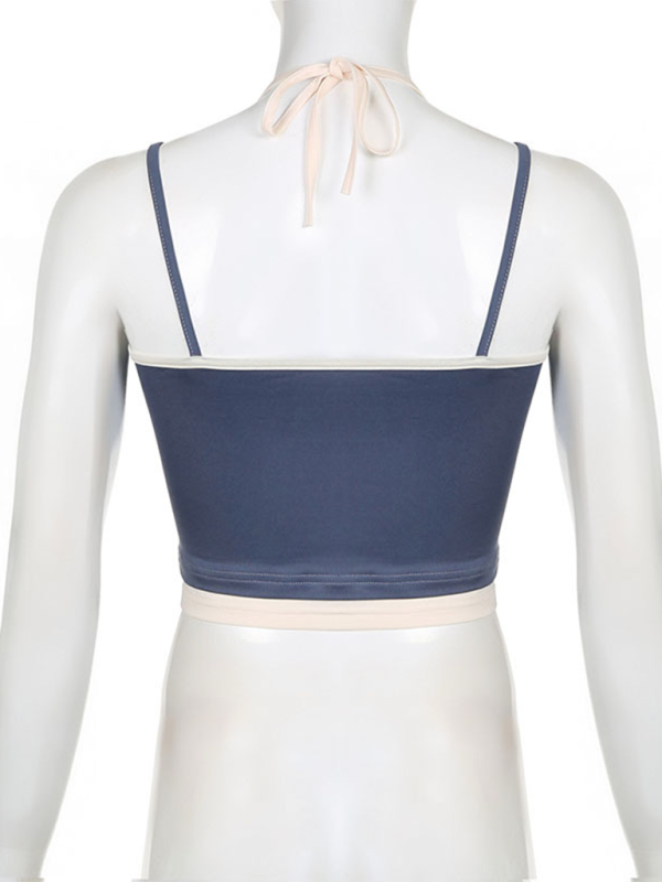 Levoire | Couleur contrastante Lacet Slim Fit sexy Dos Top