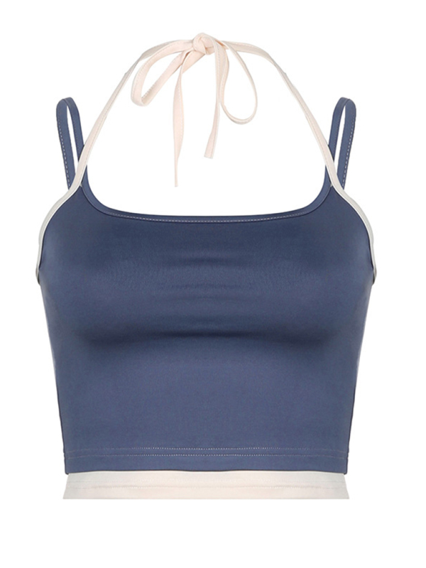 Levoire | Couleur contrastante Lacet Slim Fit sexy Dos Top