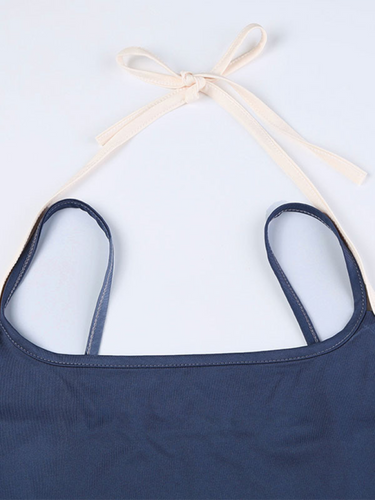 Levoire | Couleur contrastante Lacet Slim Fit sexy Dos Top
