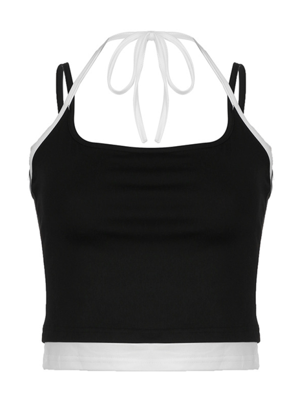 Levoire | Couleur contrastante Lacet Slim Fit sexy Dos Top