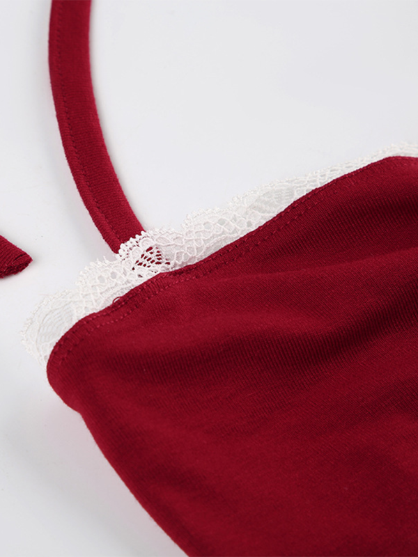 Levoire | Uringning couture aiguë couture petite plis halterneck bandeau rouge haut gilet