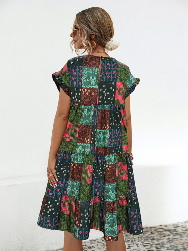 Levoire | Robe A-line imprimée froissée ample pour femmes