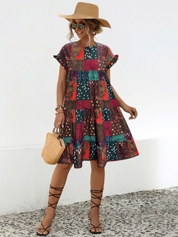 Levoire | Robe A-line imprimée froissée ample pour femmes