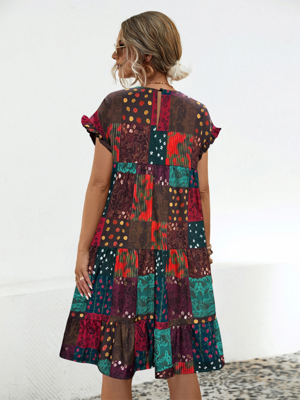 Levoire | Robe A-line imprimée froissée ample pour femmes