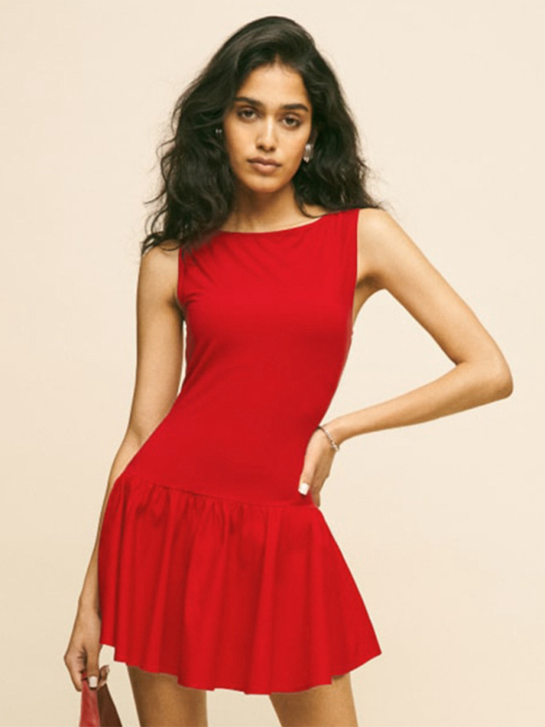 Levoire | Robe sans manches unie pour femmes avec coutures Roue